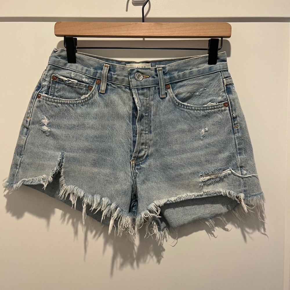 AGOLDE Parker Distressed Denim Cutoff Shorts Light Wash Blue Size 26